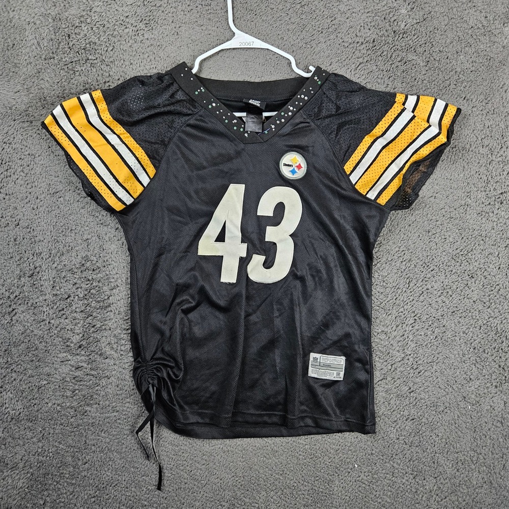 Reebok Pittsburgh Steelers Troy Polamalu 43 Jersey Women XL Black Bling Cinch